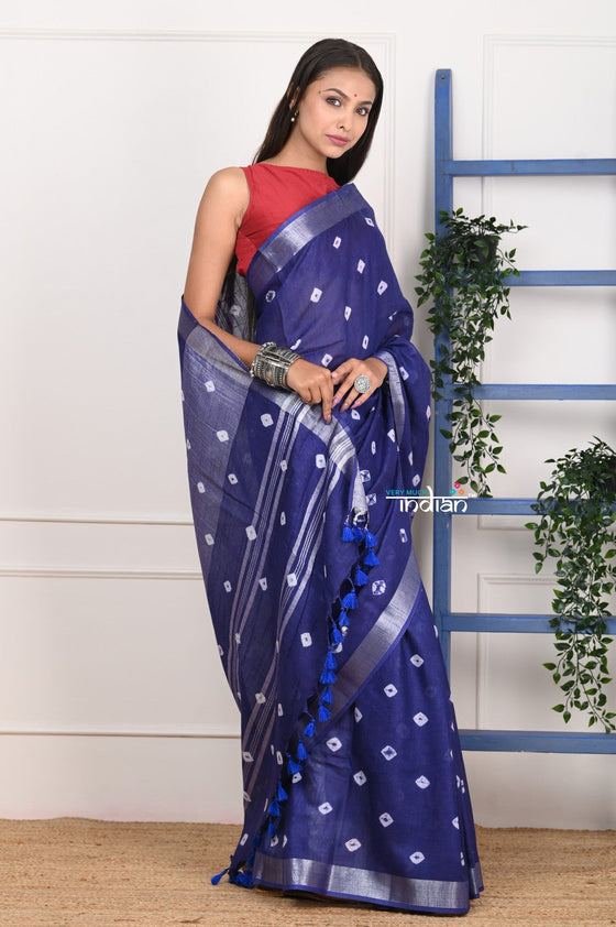 EXCLUSIVE!  Handmade Tie and Dye Cotton Purple Saree By Women Weavers