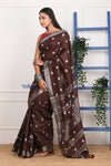EXCLUSIVE! Handmade Tie and Dye Cotton Dark Brown Saree By Women Weavers