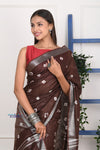 EXCLUSIVE! Handmade Tie and Dye Cotton Dark Brown Saree By Women Weavers