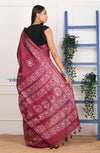 EXCLUSIVE! Handmade Tie and Dye Cotton Maroon Saree By Women Weavers