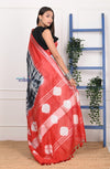 EXCLUSIVE! Handmade Tie and Dye Cotton Red-Black Saree By Women Weavers