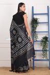 EXCLUSIVE! HandmadeTie and Dye Cotton Black Saree By Women Weavers