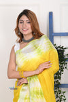 EXCLUSIVE! Handmade Tie and Dye Cotton Lime Yellow- Green Saree By Women Weavers