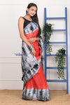 EXCLUSIVE! Handmade Tie and Dye Cotton Red- Black Saree By Women Weavers