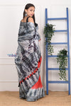 EXCLUSIVE! Handmade Tie and Dye Cotton Red- Black Saree By Women Weavers