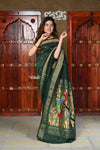 Best Pure Cotton Handloom - Maharani Paithani in Rich Forest Green with Rich Golden Border