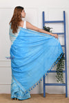 EXCLUSIVE! Handmade Tie and Dye Cotton Light Blue Saree By Women Weavers