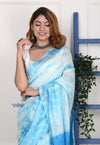 EXCLUSIVE! Handmade Tie and Dye Cotton Light Blue Saree By Women Weavers