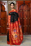 Buy  Pure Silk Handloom - Maharani Paithani in Beautiful Black with Firey Red Border