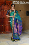 Rajsi~ Pure Silk Handloom - Maharani Paithani in Dual Tone Turquoise Blue with Light Blue Silk Border