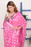 EXCLUSIVE! Handmade Tie and Dye Cotton Bindu Powder Pink Saree By Women Weavers