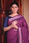Dhun ~ Authentic Handloom Cotton Paithani in Wine Color with Silver Zari and Parrots Pallu