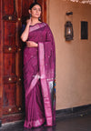 Dhun ~ Authentic Handloom Cotton Paithani in Wine Color with Silver Zari and Parrots Pallu