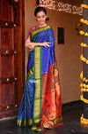 Rajsi~ Pure Silk Handloom Maharani Paithani - Dual Tone Blue Green (available in big floral buttis)