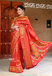  Rajsi~ Pure Silk Handloom - Maharani Jacquard Brocade Paithani in Rich Red