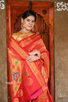 Rajsi~ Pure Silk Handloom - Maharani Jacquard Brocade Paithani in Rich Red