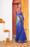 Buy EXCLUSIVE! Traditional Handloom Ink Blue Cotton Paithani With Radha Krishna Pallu