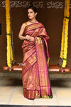 Rajsi~ Pure Silk Handloom - Maharani Brocade Paithani in Rich Wine Color with Golden Zari