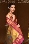 Rajsi~ Pure Silk Handloom - Maharani Brocade Paithani in Rich Wine Color with Golden Zari