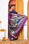 Shop  EXCLUSIVE! Traditional Handloom Wine Paithani With Intricate Silver Zari Weave