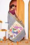Shop EXCLUSIVE! Traditional Handloom Grey Cotton Paithani With Radha Krishna Pallu