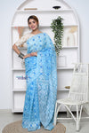 PREMIUM! Sky Blue Jamdhani Cotton Saree With Beautiful Pallu*