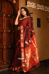 Mayur ~ Authentic Traditional Handloom Pure Silk Paithani in a combination of Solid Dark Maroon with 30 Peacocks Pallu