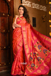 Rajsi~ Pure Silk Handloom - Maharani Paithani Dual Tone Peach Orange with Pink Border