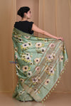 Pehal~ Authentic Sea Green Tussar Moonga Saree with Floral Print.
