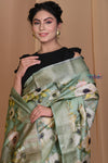 Pehal~ Authentic Sea Green Tussar Moonga Saree with Floral Print.