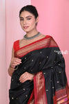 Traditional Black Pure Silk Paithani with Red Border & Traditional Double Pallu