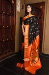 Buy Pure Silk Handloom - Maharani Paithani Black with Red Border