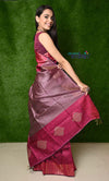 Handwoven Raw Dupion Silk - Elegant Pink with Mauve Pallu