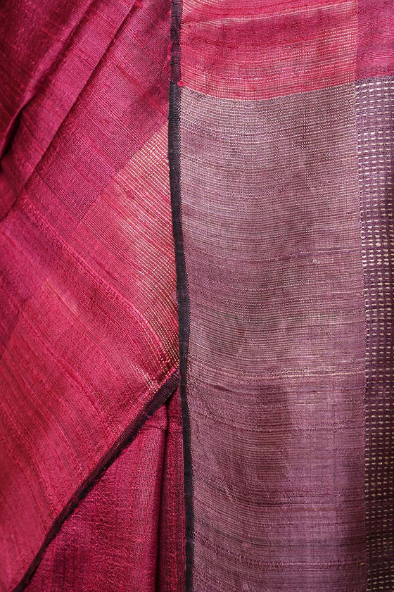 Handwoven Raw Dupion Silk - Elegant Pink with Mauve Pallu