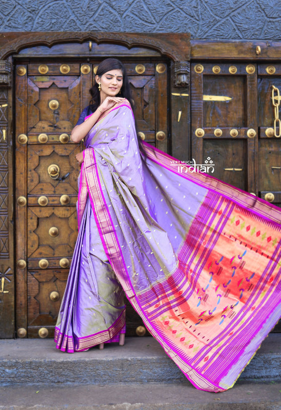 Utsaav ~ Traditional Pure Silk Handloom Paithani ~ Dual Tone Lavender with Purplish Pink Border