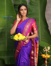 Mayur ~ Authentic Traditional Handloom Pure Silk Paithani Dark Purple with Pink Border and 30 Peacocks Pallu