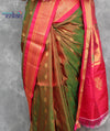 Rajsi~ Pure Silk Handloom - Maharani Paithani in dual shade of Olive Green and Magenta Border