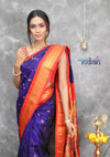 Rajsi~ Pure Silk Handloom Maharani Paithani - Royal Blue Traditional Color with Red Border