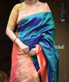 Exclusive - Authentic Handloom Pure Silk Muniya Border Paithani with Exclusive Pallu and Buttis - Dual Tone Beautiful Peacock Blue Green