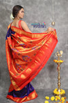 Best Pure Silk Handloom Maharani Paithani - Royal Blue Traditional Color with Red Border