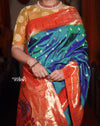 Exclusive Muniya Border - Authentic Handloom Pure Silk Muniya Border Paithani with Exclusive Pallu and Buttis - Dual Tone Blue Green