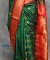 Pure Silk Handloom Maharani Paithani - Deep Green with Red Border