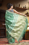 Utsaav ~ Pure Handmade Linen in Dark Green with Hand Block Printing, Delicate Small Border