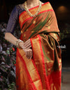 Utsaav ~ Authentic Handloom Pure Silk Maharani Paithani - Beautiful Dual Tone Red Green with Red Border