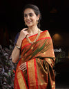 Utsaav ~ Authentic Handloom Pure Silk Maharani Paithani - Beautiful Dual Tone Red Green with Red Border