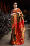 Utsaav ~ Authentic Handloom Pure Silk Maharani Paithani - Beautiful Dual Tone Red Green with Red Border