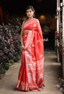 Utsaav ~ Pure Handmade Linen in Bright Red with Hand Block Printing