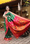 Bestseller Utsaav ~ Authentic Handloom Pure Silk Maharani Paithani - Beautiful Forest Green with Pink Border, Buttis all over the saree