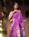 Utsaav ~ Traditional Handloom Cotton Paithani in Pretty Purple with Newly Designed Peacocks Pallu