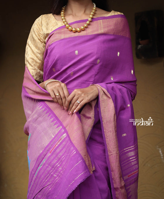 Utsaav ~ Traditional Handloom Cotton Paithani in Pretty Purple with Newly Designed Peacocks Pallu